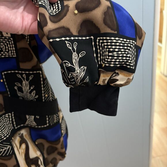 Vital Elements Black Gold Button Abstract Bomber Jacket 90s Retro Medium Giraffe - Picture 7 of 16